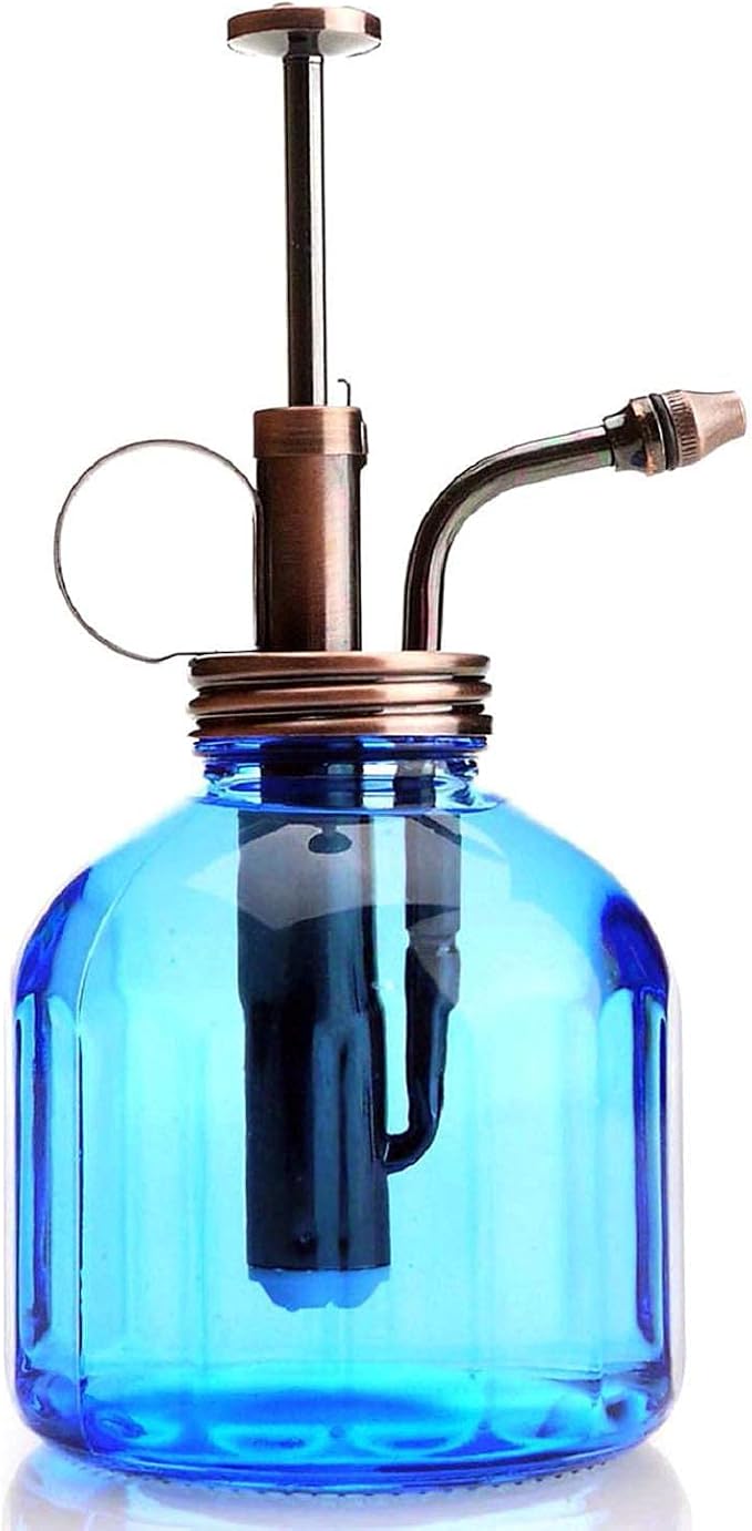 Plant Mister-Blue Glass Bottle & Brass Sprayer (Antique Copper)