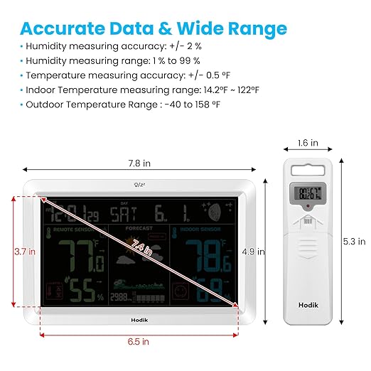 Weather Station with Atomic Clock Indoor Outdoor Thermometer Wireless, Humidity and Temperature Monitor Barometer Hygrometer with High Precision Sensor White