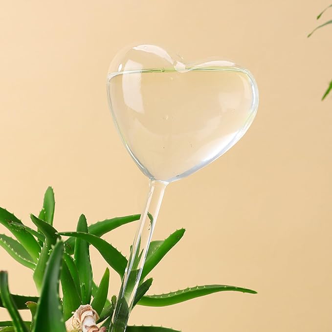 2Pcs Heart Plant Watering Globes Set Self Watering Globes for Indoor Plant Flowers Outdoor Plant Watering Bulb Dripper, 22x7cm, Pink