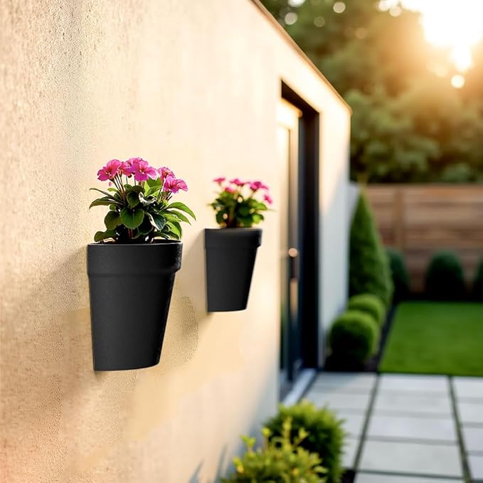 Asnext 2 Pack Plastic Wall Planter for Indoor Plants, 7.5 Inch Hanging Wall Planter Pots, Wall Mounted Succulent Planters (Black)
