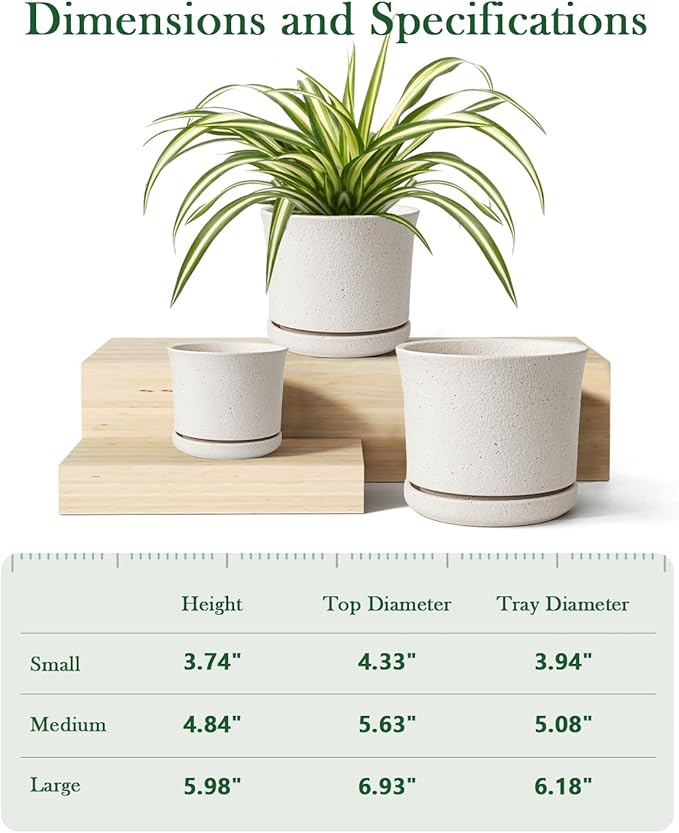 Ceramic Plant Pots Set of 3 with Saucers, 4.3/5.5/7 Inch Planters for Indoor Plants, Drainage Hole Flower Pots for Succulents, Herbs, Aloe, Modern Home Decor, White