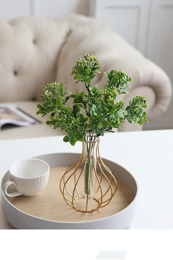 Table Flower Vases,Gold Geometric Metal Frame Clear Glass Tube Bud Vase Hydroponic Plants,Bulb-Shaped Design,Gold Vase Decorative for Fridge,Window,Home,Party(gold 10)