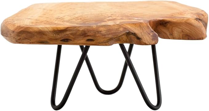 TJ Global Natural Edge Wooden Stand with Hairpin Legs for Displaying Cakes, Plants, Candles, Decor (L9 x W8.5 x H4)