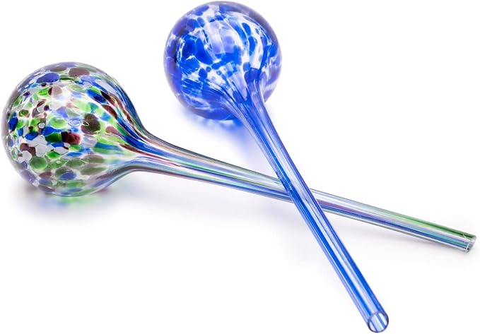 Lexi Home Aqua Globes for Indoor & Outdoor Plants, Self Watering Planters, Hand Blown Glass Watering Can, 2 Pack - Blue