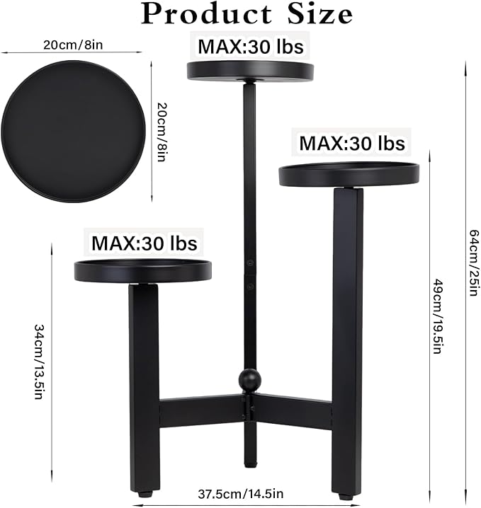 3 Tier Plant Stand - 25 Inch Iron Multi-Tiered Shelf for Indoor & Outdoor Greenery | Modern Space-Saving Display Rack for Flowers, Succulents, and Home Decor