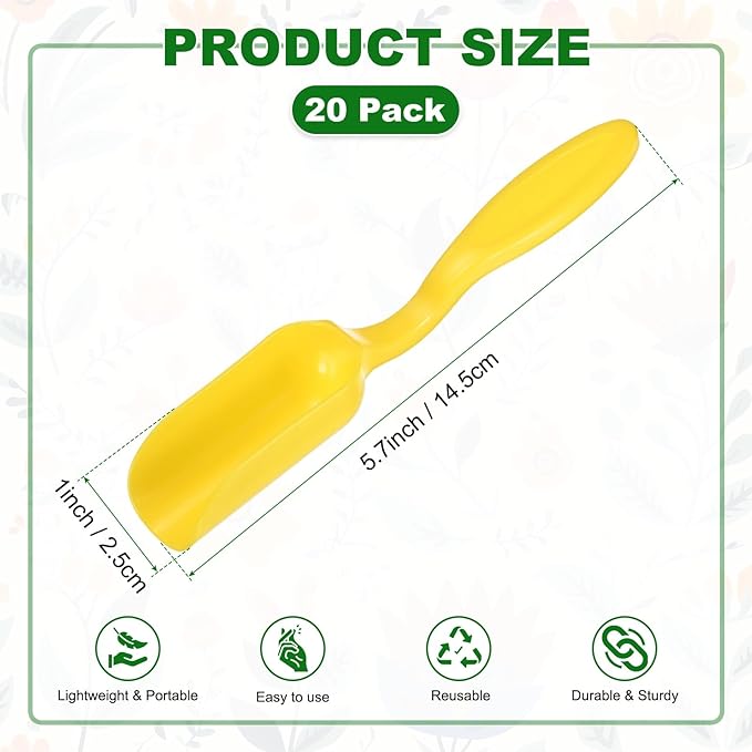 M METERXITY 20-Pack Mini Gardening Shovel Spoons, Plastic Garden Soil Scoops for Cultivation Digging Transplanting/Flower Planting/Plant Succulent, Colorful Small Gardening Tools [Yellow]