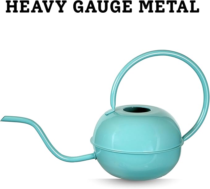 Down to Earth Basics 1.5 Liter Metal Watering Can – Teal Painted Finish, Durable Metal with Long Spout for Indoor & Outdoor Plant Watering