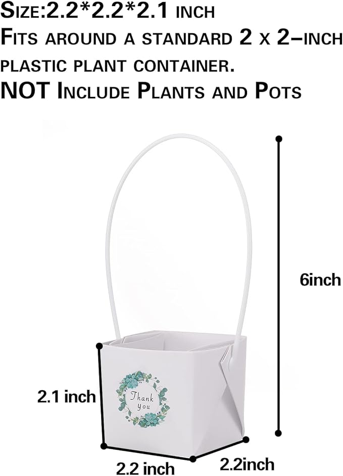 NITHECON 40pcs Thank You Succulents Wraps [NOT Include Plants and Pots]-[Fits 2 Inch Pots] Succulent Gift Wraps bags Decoration Sleeve Succulent for Wedding Baby Shower Favors Ideas,White