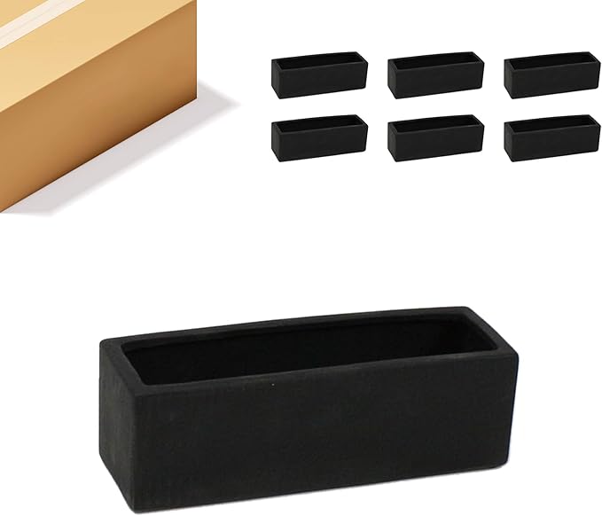 WGVI Long Rectangle Ceramic Planter Vase in Black 12" x 4" x 4"H, Block Rectangular Terrarium Box Pot, Flower Arrangement, Table top Centerpiece, Home Decor Organization Storage Container, 6 Pcs.