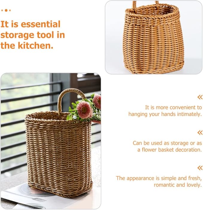 Woven Seagrass Storage Basket - Wall Mounted Planters with Rattan Flower Pot - Hanging Wicker Basket