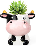 Cute Cow Animal Ceramics Planter Succulent Pot with Drainage, Plant Pot for Indoor Mini Plants Flower Cactus, Home and Garden Decor Fun Gifts