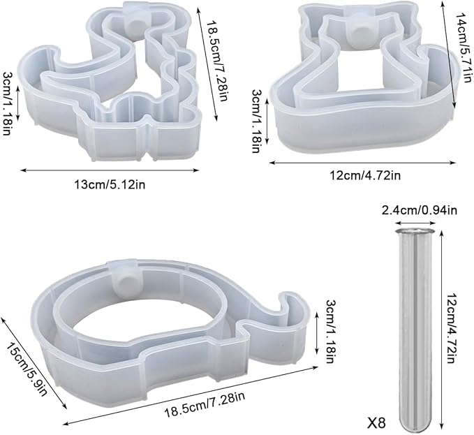 3 Pcs Animal Silicone Vase Molds for Resin Casting, lyfLux Cat Elephant Dinosaur Design Epoxy Molds Set with 8 Test Tubes, Hydroponic Plant Propagation Station & Desktop Decor DIY Crafts