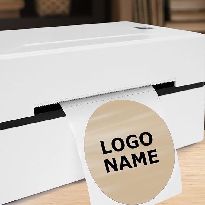 Khaki Circle Thermal Labels Vinyl 3 Inch Self-Adhesive Round Stickers Roll Waterproof Printer Decals Name Tag for QR Code DIY Office Address 500 PCS