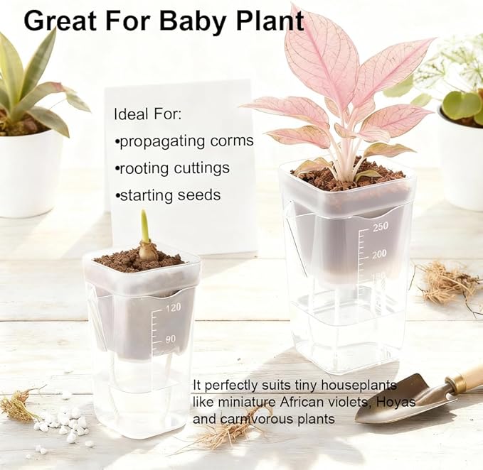 10 Pack 2.5 inch Small self Watering pots for Indoor Plants,semi hydroponic pots for leca and pon,Clear Plastic Plant Pot for Propagation,Seedling,Cutting and African Violet (Clear, 2.5 inch)