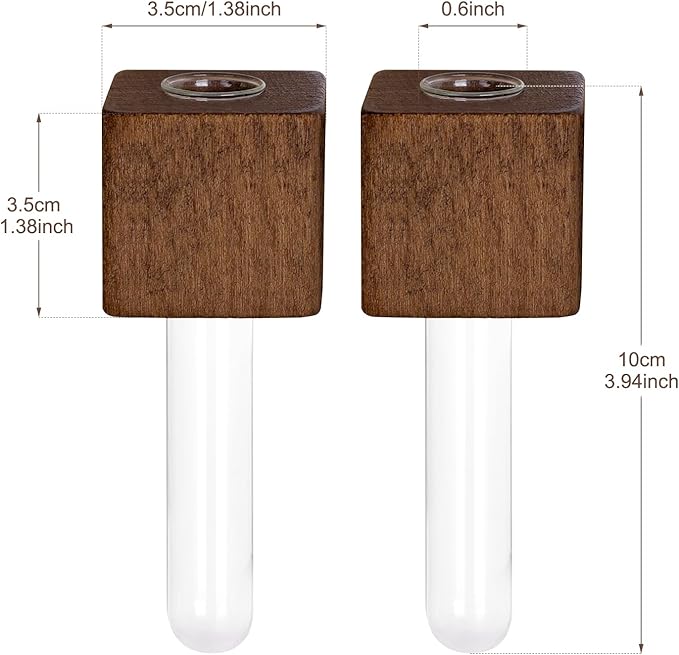 Magnetic Test Tube Flower Vases for Refrigerator, Set of 2 Wooden Fridge Magnet Planters with Glass Tubes – Light & Dark Wood Color, Propagation Station for Hydroponic Display (No Plant Included)