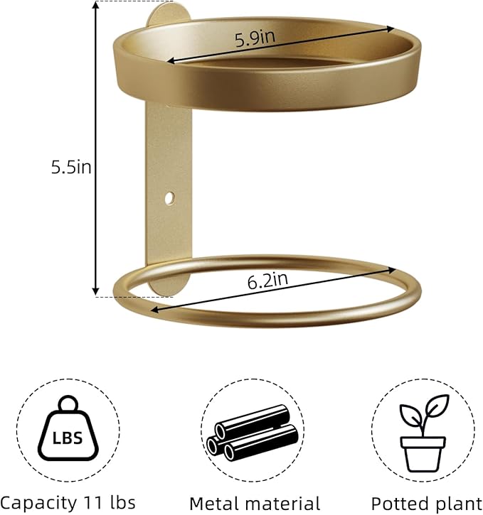 Metal Wall Plant Holder for Indoor Plants, Modern Stylish Wall Decor, Space-Saving Vertical Shelf for Home, Garden & Office 3 Pack Gold