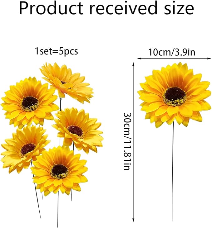 Garden Stakes Decor,10Pcs Garden Stakes Decorative Outdoor Lawn Pathway Patio Plant Pot Art Stick Yard Art Decorations for Pot Lawn Patio Corridor Flower Bed Outdoor Plant (Sunflower 5PCS)