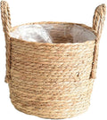 Woven Straw Flower Pot, Sea-Grass Planter Basket, Wicker Rattan Vase Sundries Organizers Storage Bins, Hand Woven Basket Planter with Plastics Liners and Handle - XXXL13.77x13.77x16.93in