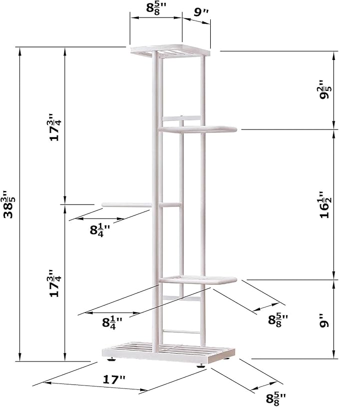 MTB Garden 5 Tier Metal Plant Stand for Indoor Outdoor Flower Pot Display Planter Shelf, White