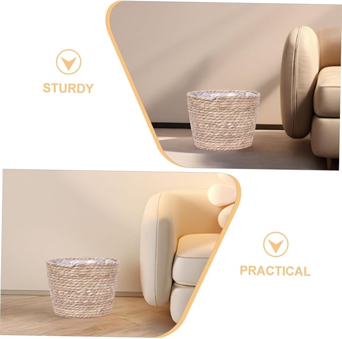 ORFOFE Seagrass Plant Basket Woven Planter with Plastic Liner Handcrafted Rattan and Straw Flower Pot Cover for Indoor and Outdoor Rustic Farmhouse Decor Multipurpose Storage Container