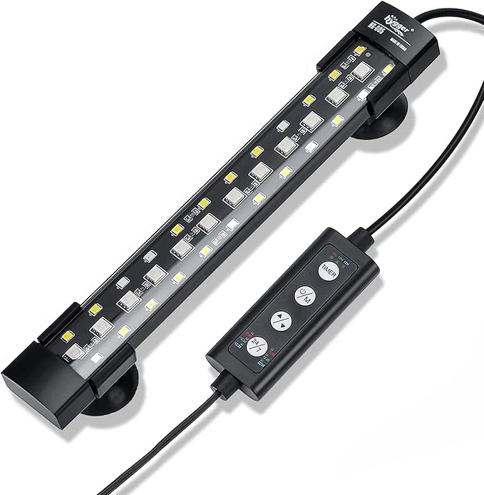 hygger 24/7 Mode Submersible Aquarium LED Light, Full Spectrum Hidden Fish Tank Light with 3 Rows Beads 7 Colors Auto On Off Sunrise-Daylight-Moonlight, Adjustable Timer Brightness