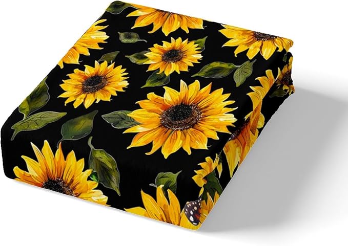 Feelyou Sunflower Bed Sheets Set Twin Girls Yellow Floral Butterfly Sheet Set for Kids Women Bedroom Chic Flowers Pattern Bedding Set Botanical Nature Bedding Ultra Soft Twin Size with 1 Pillow Case
