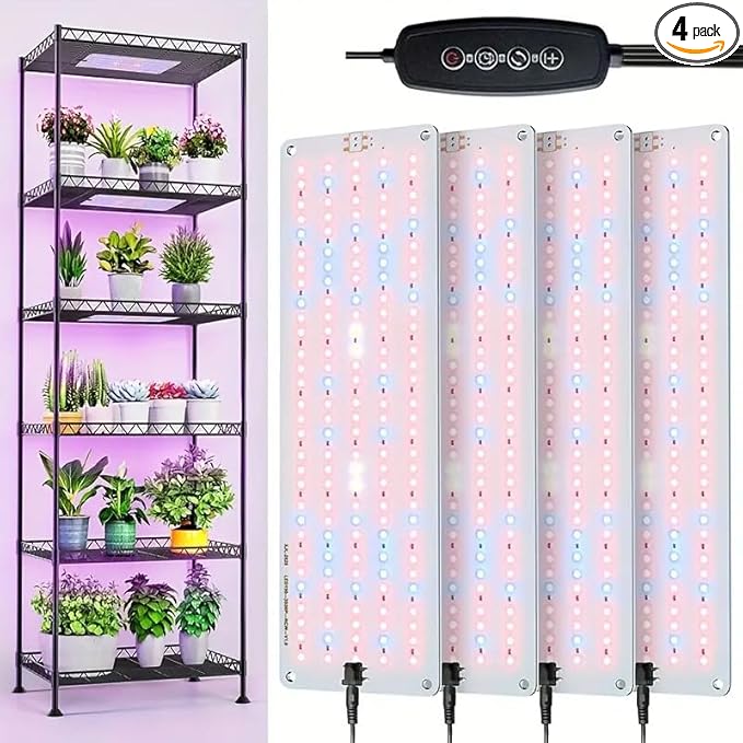 Under Cabinet Grow Light, 616 LEDs Plant Grow Lights for Shelf, with 3/9/12H Timer, 43W Full Spectrum Led Grow Light, 10 Dimmable Levels, for Seedling, Veg, Succulents -4PCS