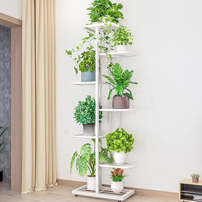 MTB Garden 7 Tier Metal Plant Stand for Indoor Outdoor Flower Pot Display Planter Shelf, White