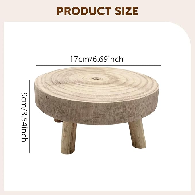 MYCENSE Wooden Stool Plant Stand for Indoor & Outdoor, Sturdy Flower Pot Stands Plants Shelf Potted Rack, Round Footstool, Decoration Racks for Home Office Garden Patio, D Wood 17x9cm