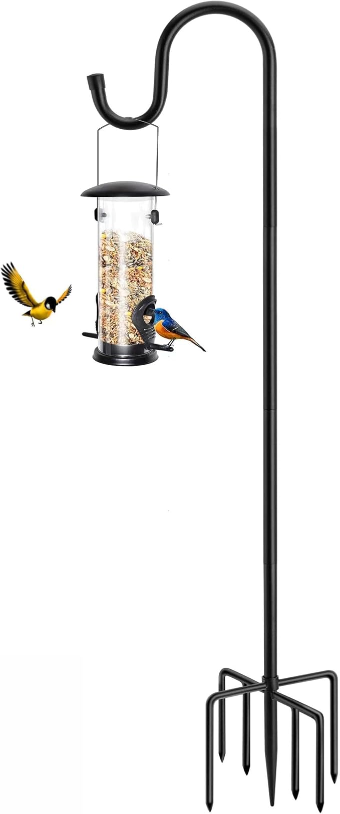 ANIDEER 96" Shepherds Hooks for Outdoor, Heavy Duty Garden Bird Feeder Pole Hanging Bird Feeder, Solar Light Lanterns, Outdoor Plant Hanger Hook with 7 Base Prongs, 1 Pack