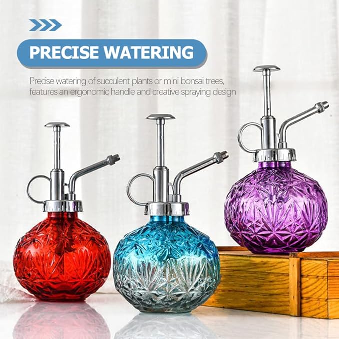 Gadpiparty Glass Plant Mister Watering can with Pump Sprayer for Indoor Outdoor Succulent Plants Mini Bonsai Trees Portable Refillable Mister Spray Bottle
