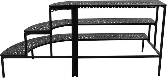 3 Tier Plant Stand for Indoor Outdoor, Large Capacity Iron Plant Shelf Stand for Multiple Potted Plants with Stepped Design,35.43/43.31/51.18in,Vintage Black Fan Shape Garden Stands
