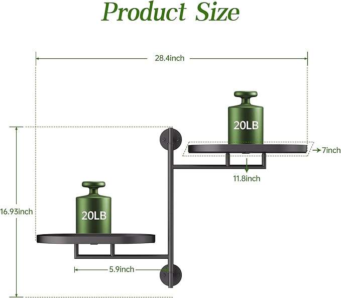 YQSLYSF Window Rotating Plant Stand Shelf Indoor Black Metal Floating Shelves 2-Tier Wall Mount Plant Holders for Living Room Wall Planter Modern Home Decor for Gardening