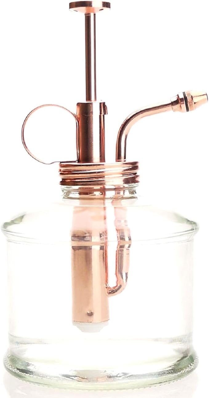Plant Mister- Glass Bottle & Brass Sprayer (Clear & Rose Gold)