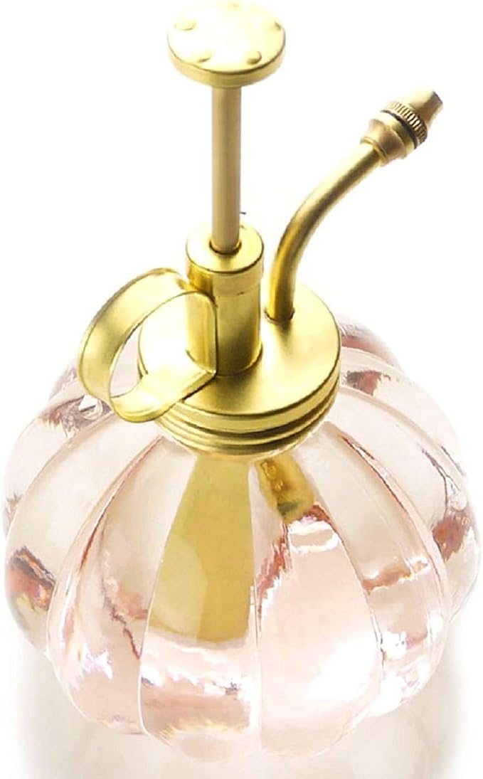 Vintage Style Glass Pumpkin Bottle Sprayer Watering Can Plant Mister with Brass Sprayer Head (Pink)