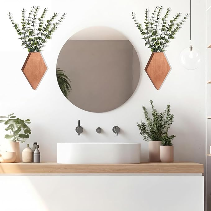Chunful 2 Pcs Wooden Wall Planter Decor Hanging Fake Plants Greenery Flowers Holder Vase Boxes for Wall Bohemian Farmhouse Room Kitchen Office Indoor Decoration(Walnut Color,7.1 x 4.7 x 1.2 Inches)