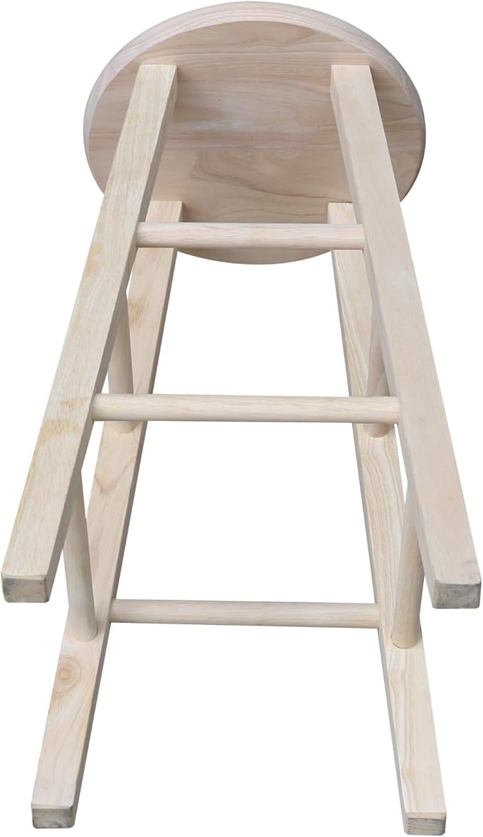 IC International Concepts, Round Top Stool-24" Seat Ht, 12.5"W x 12.5"D x 24"H, Solid Parawood, 24"H, 225 lb Wt. Capacity, Kitchen/Dining, Fully Assembled, DIY, Paint/ Stain In Any Color, Unfinished