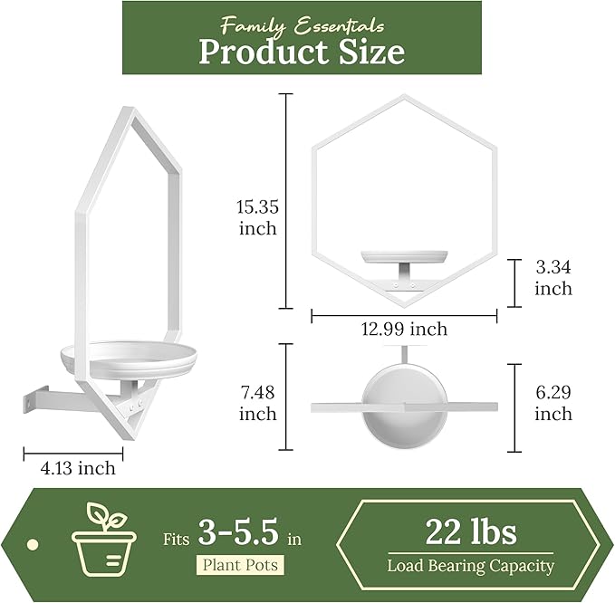 BXF Hexagon Floating Frame Plant Stand - 2 Pack Metal Wall Mounted Planters - Minimalist Geometric Hanging Decor for Indoor Succulents & Air Plants,White
