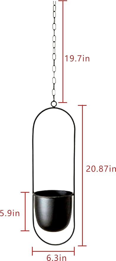 RISEON Boho Black Metal Plant Hanger,Metal Wall and Ceiling Hanging Planter, Modern Planter, Mid Century Flower Pot Plant Holder, Minimalist Planter for Indoor Outdoor Home Decor