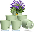Meowell 6 inch Self Watering Pots for Indoor Outdoor Plants, 6 Pack Flower Plant Pots with Drainage Holes and Clear Reservoirs, Visible Water Level, Plastic Planters with Wicking Rope, Green