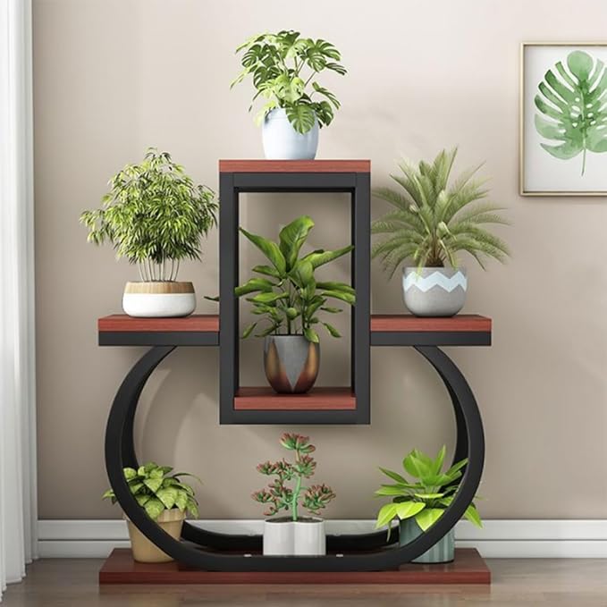 4 Tier Plant Stand Indoor, Multi Layered Iron Flower Pot Racks For Plants Multiple, Large Metal Tall Curved Oval Plant Shelf, Multiple Organizer For Garden Patio Lawn Balcony Office