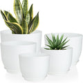 YNNICO Plant Pots 10/9/8/7.5/7 inch Flower Pots with Multi Mesh Drainage Holes, Planters for Indoor Outdoor Garden Plants and Flowers. (White)