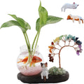 Plant Propagation Station, Chakra Crystal Tree Hydroponic Glass Container Vase Jars with Cute Cat Figurine, Home Office Desks Aesthetic Decorations, Gift for Women Plant Lovers and Cat Lover