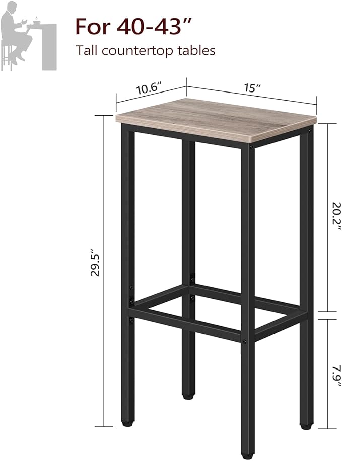 MAHANCRIS Set of 2 Bar Stools, 29.5" Tall Counter Bar Stools, Kitchen Breakfast Bar Chairs with Footrest, Rectangular Industrial Bar Chairs, for Dining Room, Greige and Black BAHG01701 (Pack of 4)