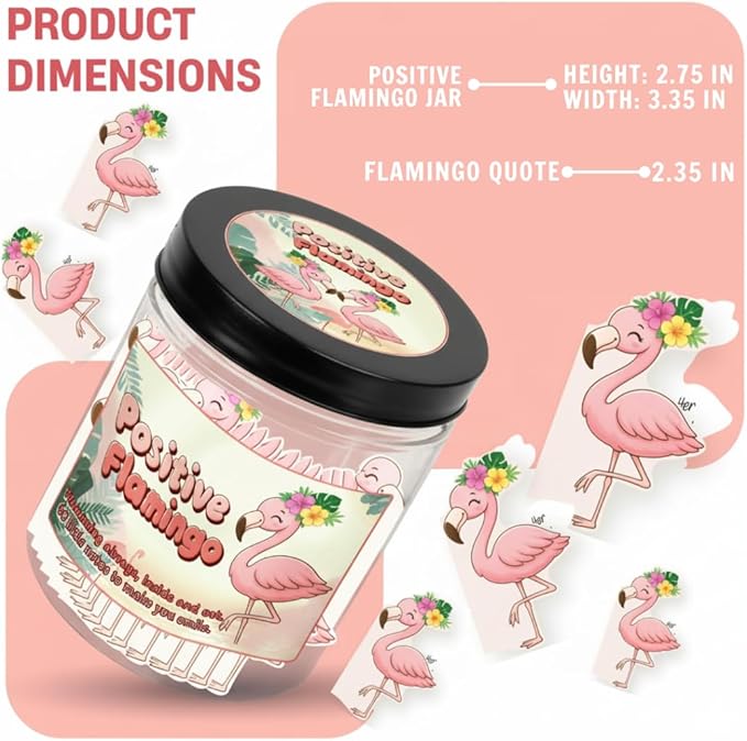 Positive Flamingo Jar with 60 Daily Affirmation Cards, Emotional Support Flamingo Decor, Mini Flamingo Figurines, Birthday Gifts for Women and Friends, Inspirational Desk Present for Coworkers
