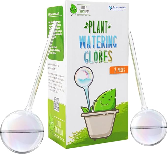 Little Green Leaf Automatic Plant Watering Globes Self Watering Planter Inserts (Set of 2) | Hands Free Clear Glass Bulbs | Planter Spikes to Support Indoor & Outdoor Plant Health (200ml)
