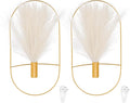 uxcell 2 Pcs Wall Decor Metal Gold Wall Art Hanging Planters with Artificial Pampas, Wall-Mounted Decor Metal for Display Artwork Plant Hanging Living Room Bedroom, Beige (Oval)