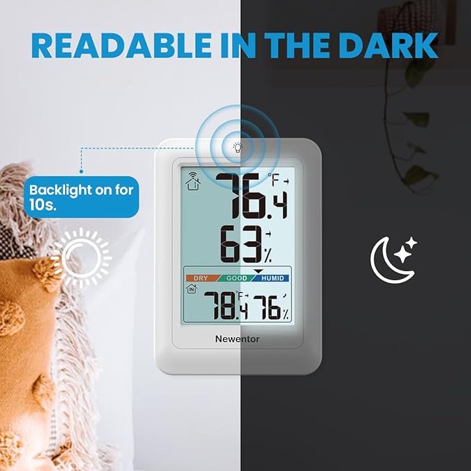 Newentor Indoor Outdoor Thermometer Wireless, Weather Stations Wireless Indoor Outdoor, Outdoor Thermometers for Patio House, Outside Inside Thermometers with Comfort Indicator, White with 3 Sensors