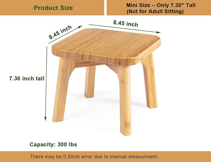 Small Wooden Step Stool for Kids – Mini Toddler Stool to Sit or Stand – Anti-Slip Bamboo Stool for Bathroom Sink, Potty Training & Kitchen