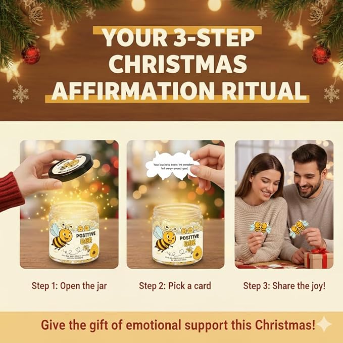 DEARMINE Positive Bee Cards Jar, Affirmation Cards for Women, Emotional Support Bee Themed Gift, Bumble Bee Gifts for Women Bee Lovers
